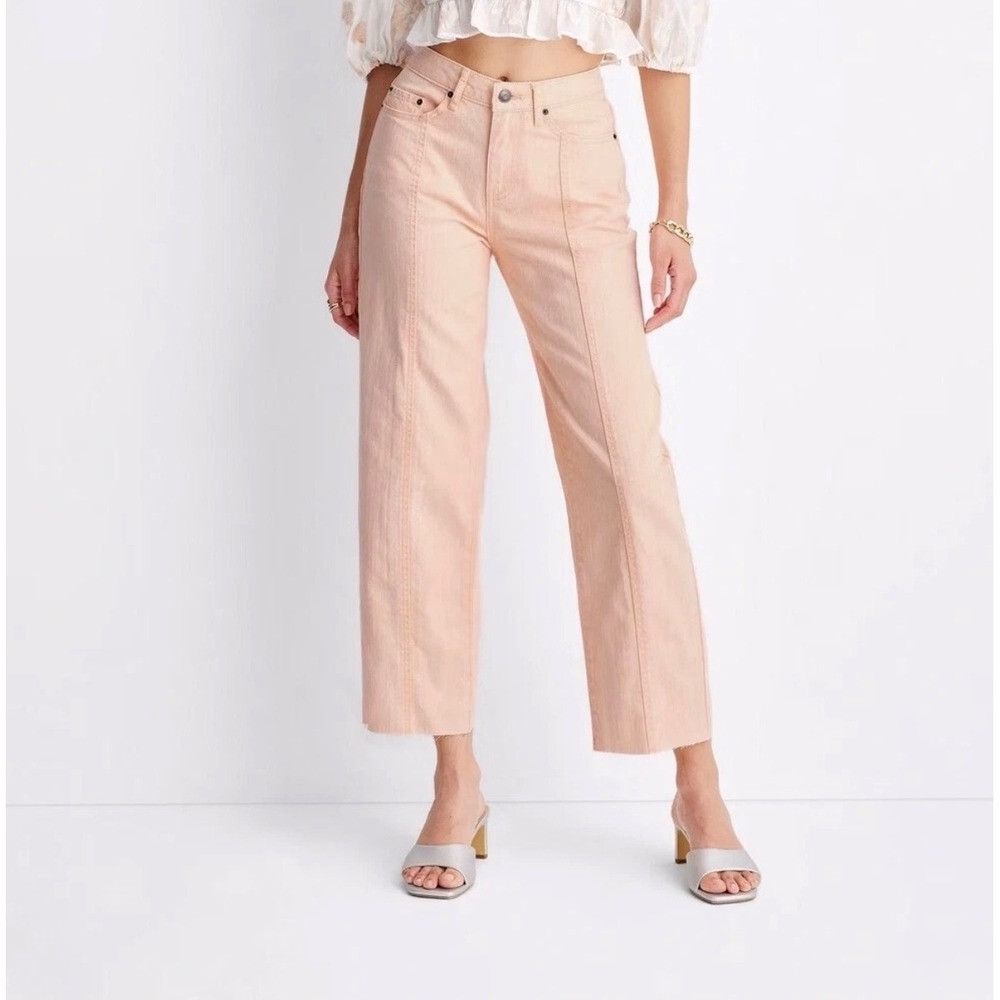 Future Collective Gabriella Karefa-Johnson Peach Wide Leg Raw Hem Jeans Size 2
